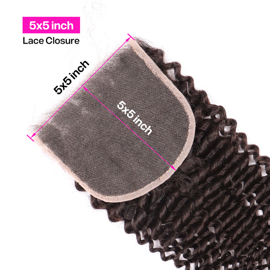 3 Bundles Human Virgin Hair Kinky Curly Weave With 5*5 HD Lace Frontal YiWigs