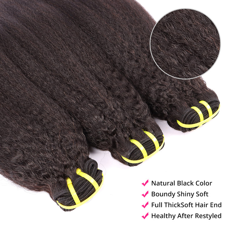 Kinky Straight 3 Bundles With 13*4 HD Lace Frontal Closure Unprocessed Human Hair YiWigs