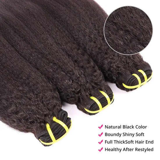 Kinky Straight Weave Human Virgin Hair Natural Black Set YiWigs