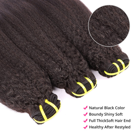 3 Bundles Human Virgin Hair Kinky Straight Weave With 4*4 HD Lace Frontal YiWigs