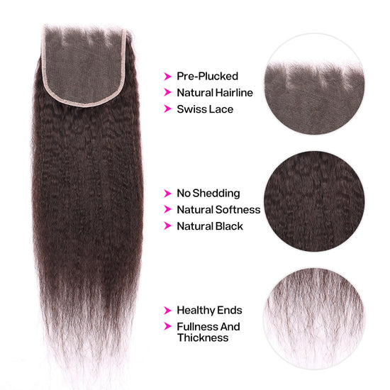 10-22 inch Kinky Straight Hair Virgin Human Hair 4*4 Lace Closure YiWigs