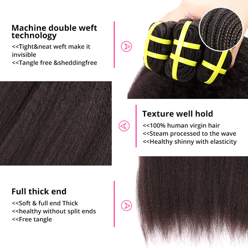 Kinky Straight 3 Bundles With 13*4 HD Lace Frontal Closure Unprocessed Human Hair YiWigs
