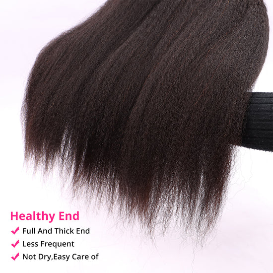 3 Bundles Human Virgin Hair Kinky Straight Weave With 4*4 HD Lace Frontal YiWigs