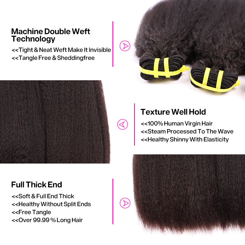 Kinky Straight Double Drawn 3 Bundles With 13*4 Hd Lace Frontal Closure Unprocessed Good Quality Human Hair YiWigs