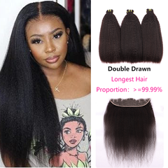 Kinky Straight Double Drawn 3 Bundles With 13*4 Hd Lace Frontal Closure Unprocessed Good Quality Human Hair YiWigs