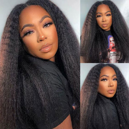 Kinky Straight Human Double Drawn Hair HD 13*4 Lace Front Wig Human Hair YiWigs