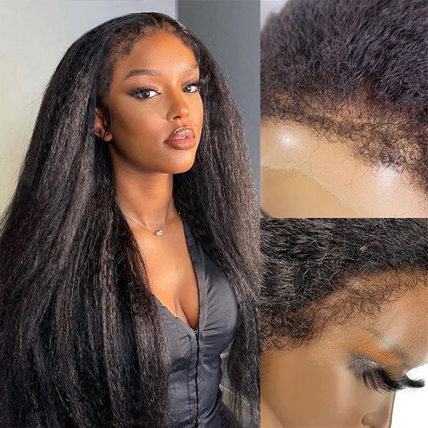 Kinky Straight Human Double Drawn Hair HD 13*4 Lace Front Wig Human Hair YiWigs