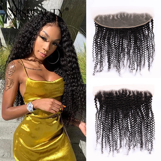 Kinky Curly Human Hair 13*4 Transparent Invisible Lace Full Frontal YiWigs