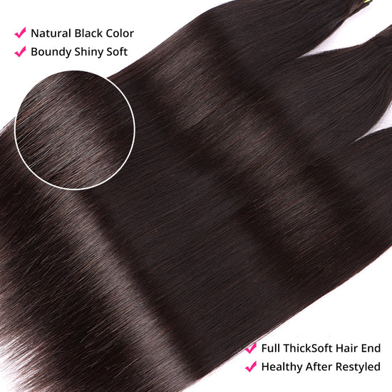 1pc 5*5HD Lace Frontal with 3 Bundles Straight Virgin Hair Weft YiWigs