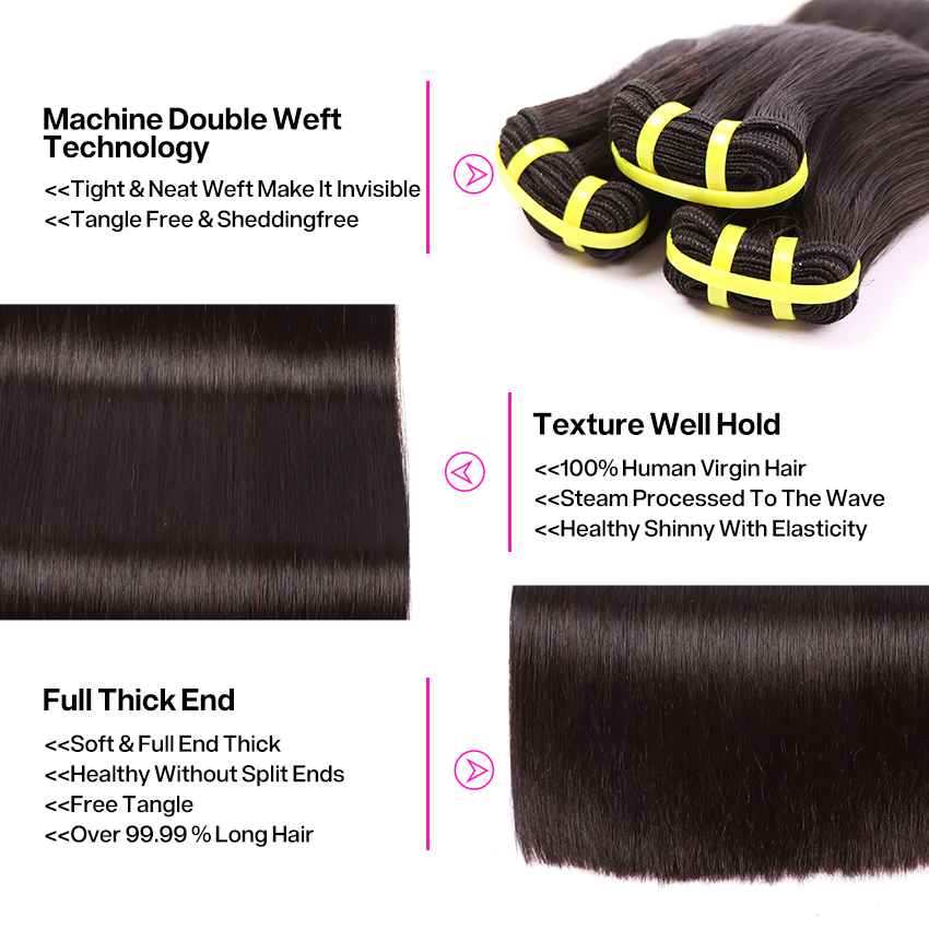 Straight Weave 3 Double Drawn Bundles With 13*4 HD Lace Frontal  Unprocessed High Quality Human Hair YiWigs