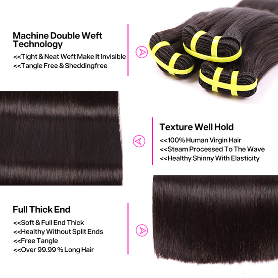 Straight Weave 3 Double Drawn Bundles With 13*4 HD Lace Frontal  Unprocessed High Quality Human Hair YiWigs