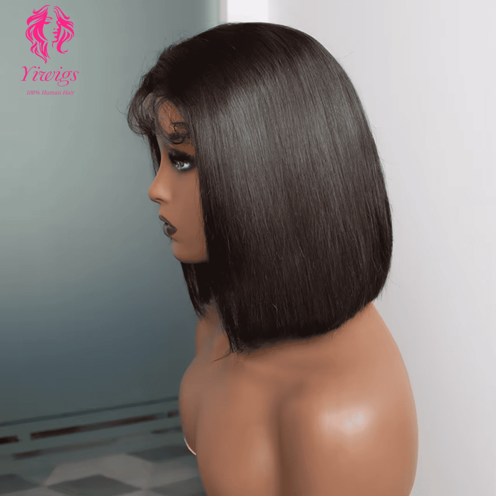 Yiwigs Brazilian 100% Human Hair Bob Wigs Short Pixie Curls Transparent HD Frontal Lace Bob Wigs