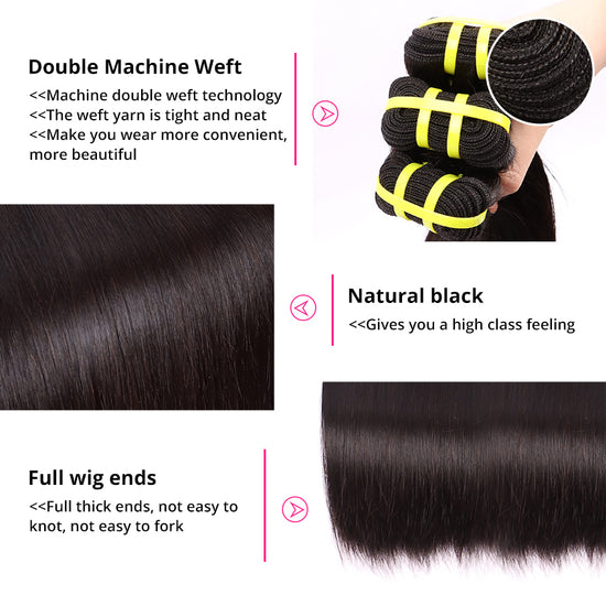 1pc 5*5HD Lace Frontal with 3 Bundles Straight Virgin Hair Weft YiWigs