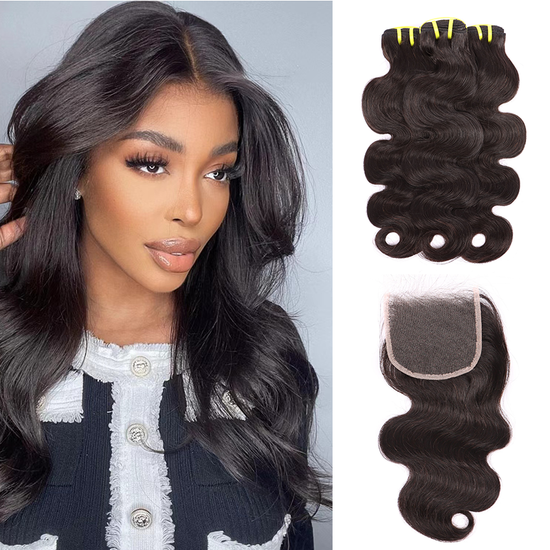 Body Wave 3 Bundles With 4*4 HD HD Lace Frontal Closure Unprocessed Human Hair YiWigs