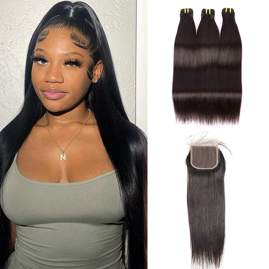 1pc HD Lace Frontal with 3 Bundles Straight Virgin Hair Weft YiWigs