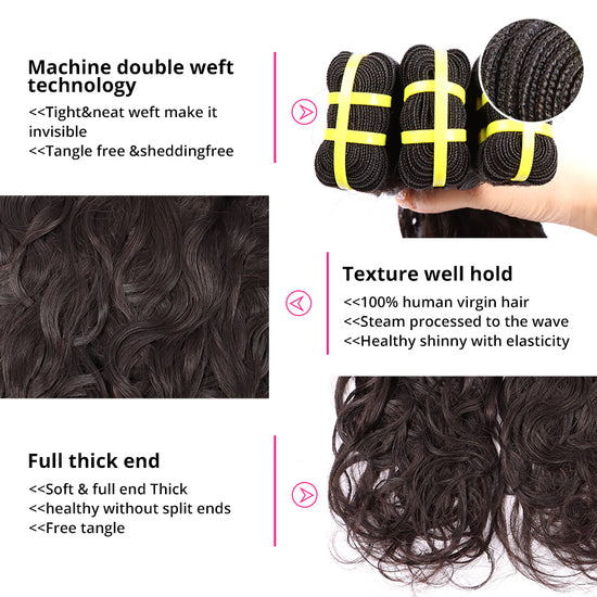 Water Wave 3 Bundles With 5*5 HD HD Lace Frontal Closure Unprocessed Human Hair YiWigs