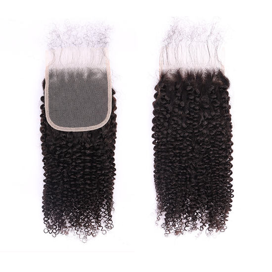 100% Human Virgin Hair Kinky Curly 4*4 Transparent Lace Closure YiWigs