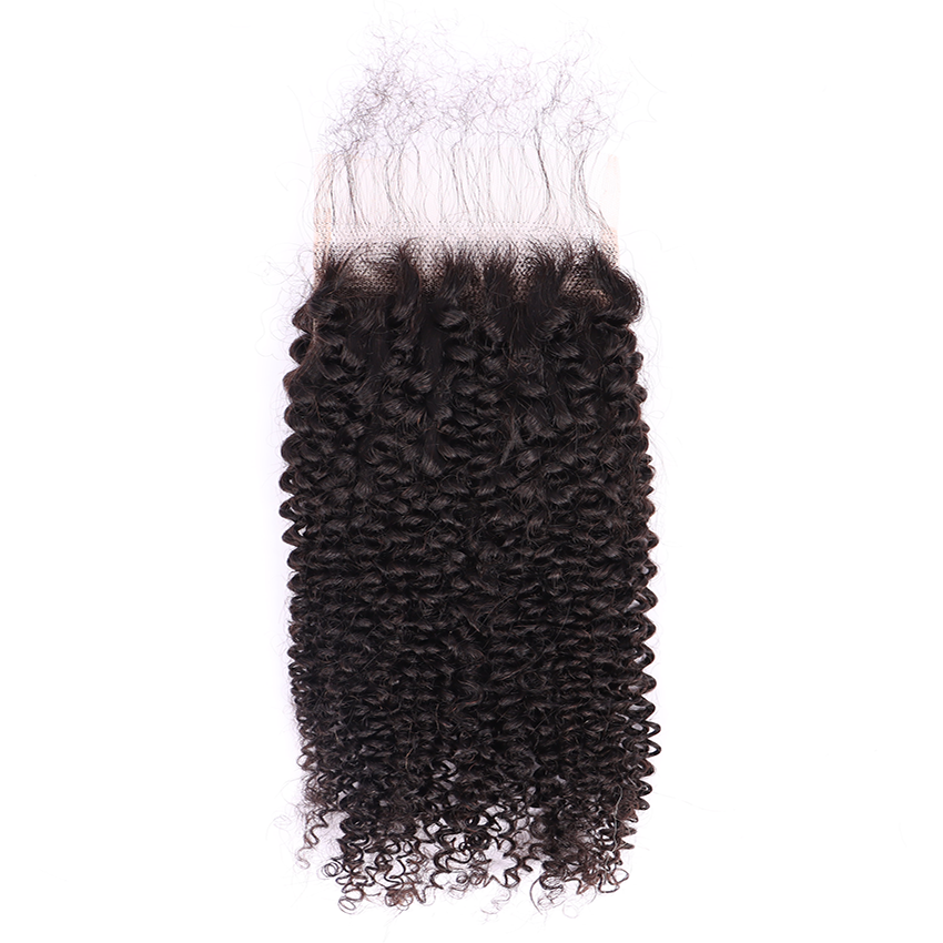 100% Human Virgin Hair Kinky Curly 4*4 Transparent Lace Closure YiWigs