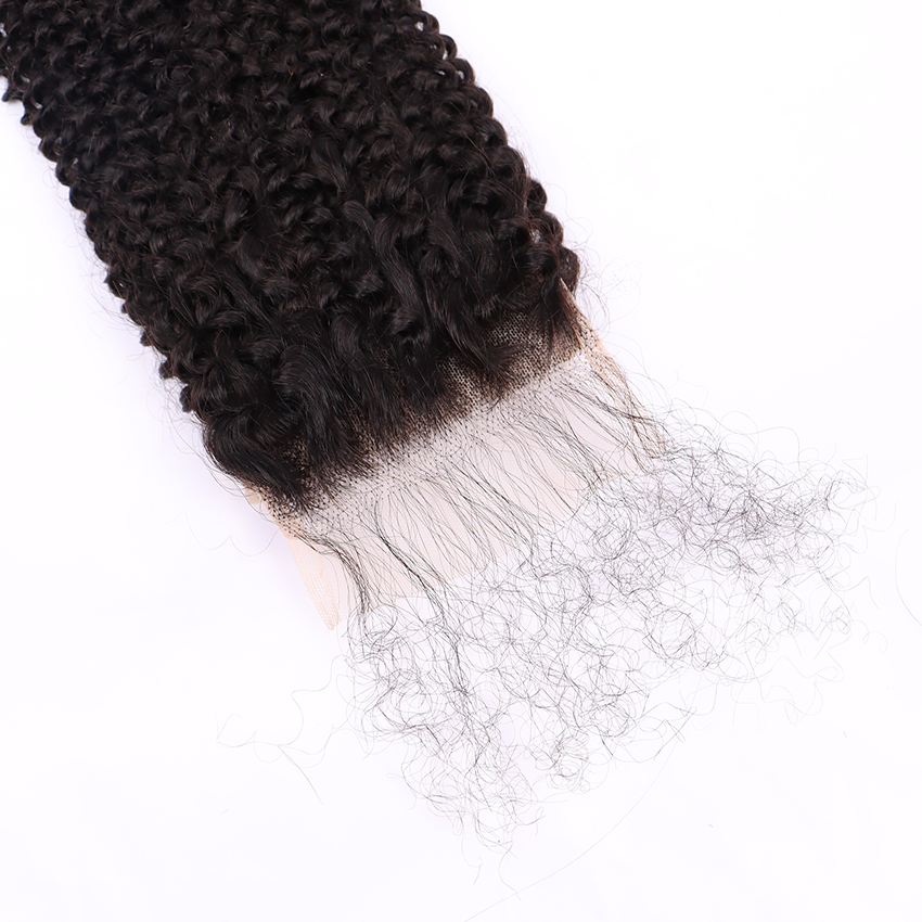 100% Human Virgin Hair Kinky Curly 4*4 Transparent Lace Closure YiWigs