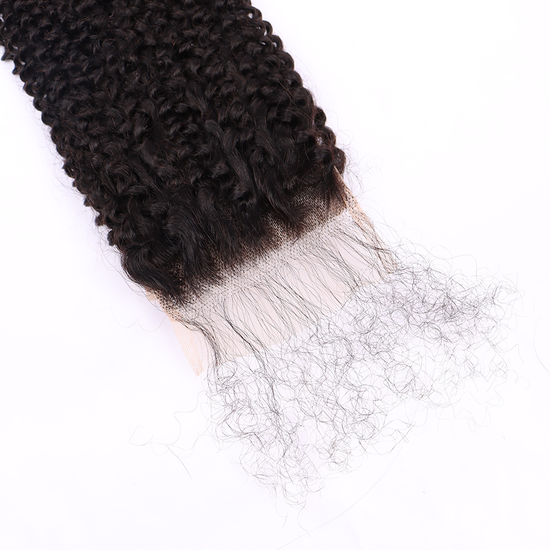 100% Human Virgin Hair Kinky Curly 4*4 Transparent Lace Closure YiWigs