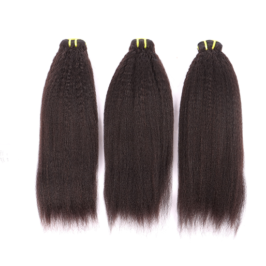 3 Bundles Human Virgin Hair Kinky Straight Weave With 4*4 HD Lace Frontal YiWigs