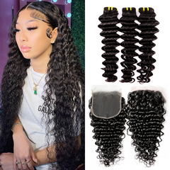 100% Human Virgin Hair Deep Wave 4*4 HD Transparent Lace Closure YiWigs