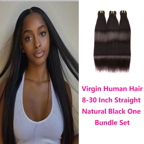 Virgin Human Hair 8-30 Inch Straight Natural Black One Bundle Set YiWigs