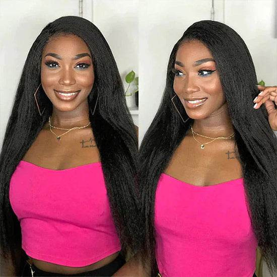 Kinky Straight Human Double Drawn Hair HD 13*4 Lace Front Wig Human Hair YiWigs