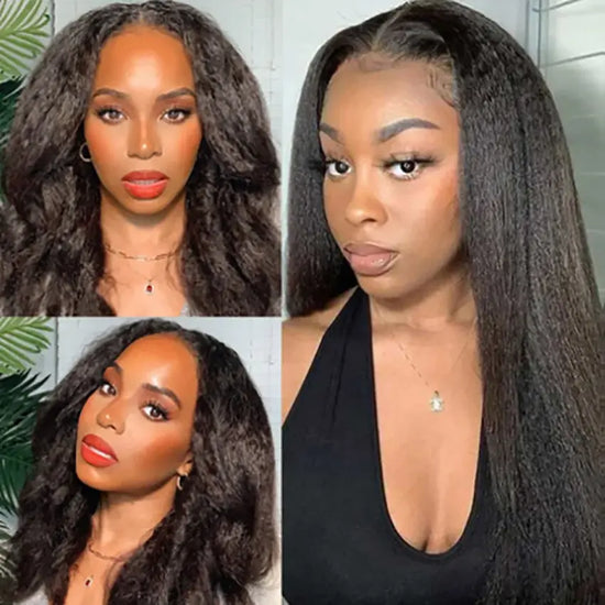 Kinky Straight Weave Human Virgin Hair Natural Black Set YiWigs